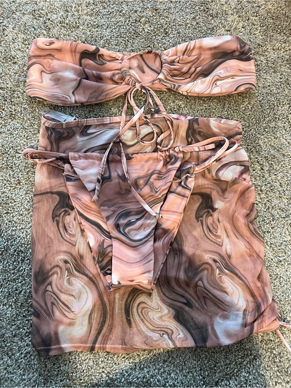 Fashion Nova Pink Marble-Print Bikini Set